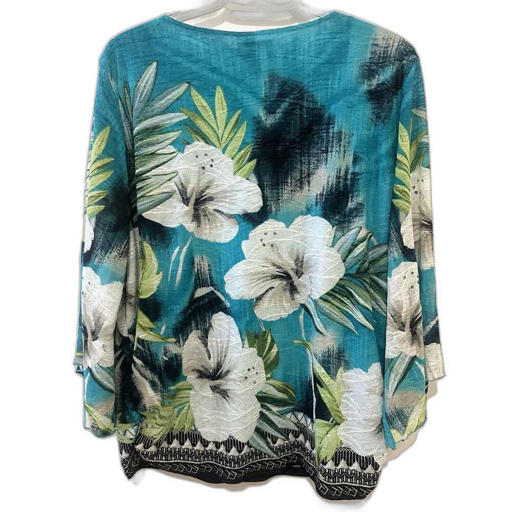 JM Collection Top Womens XL Blue Artsy Studded Sparkle Stretch Artsy Elegant - Picture 4 of 5